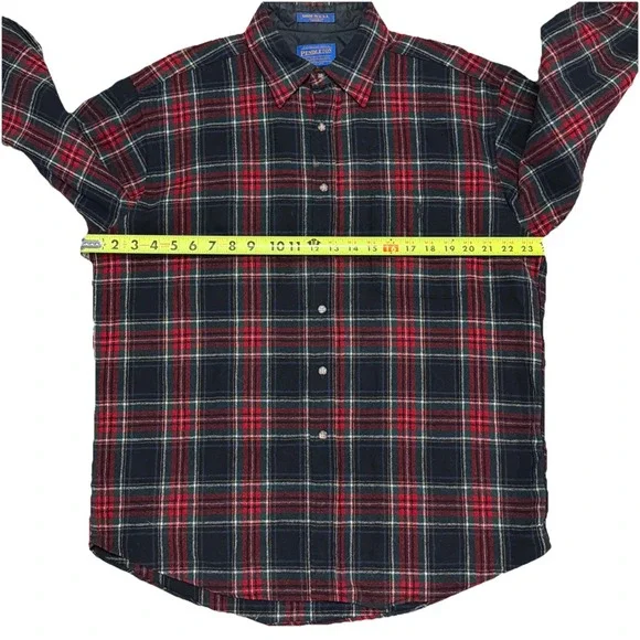 Pendleton Black Tartan Plaid Wool Long Sleeve Shirt Elbow Patches Large VTG